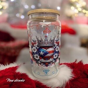 Puerto Rican Themed Glass Jar with Bamboo Lid